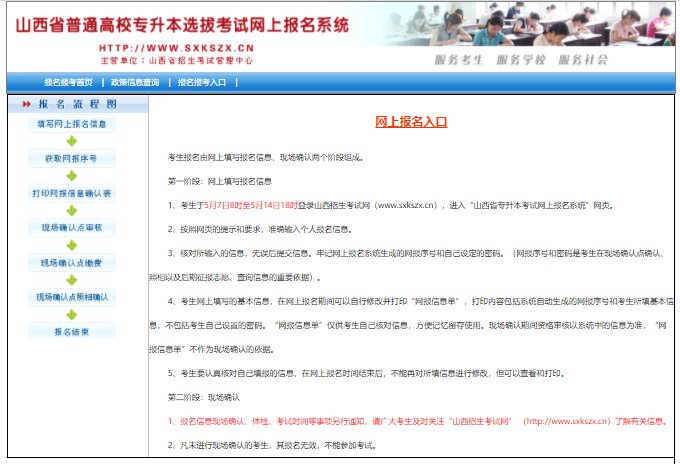 山西省普通高校專升本選拔考試網上報名系統入口